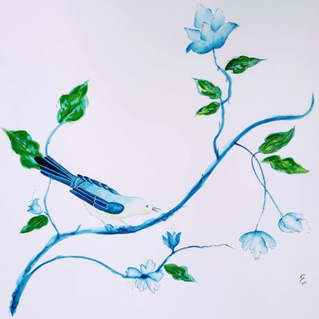 Blue Hummingbirds - Ink on paper