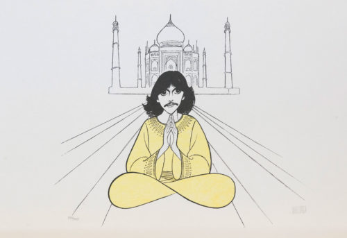 Al Hirschfeld master of line new yorker cartoon celebrity art George Harrison Taj Mahal infinity sign