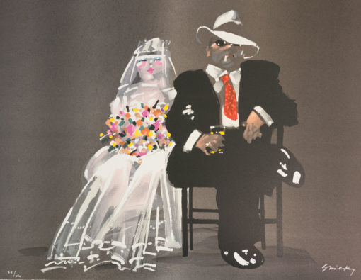 Waldemar Swierzy gangster art wedding bride fine art lithograph white dress wedding bouquet cocktail